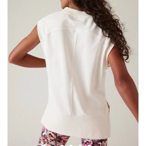 Athleta XL Retroterry V-Neck Sweatshirt Tee  Sleeveless Cream Ivory - Picture 2 of 7